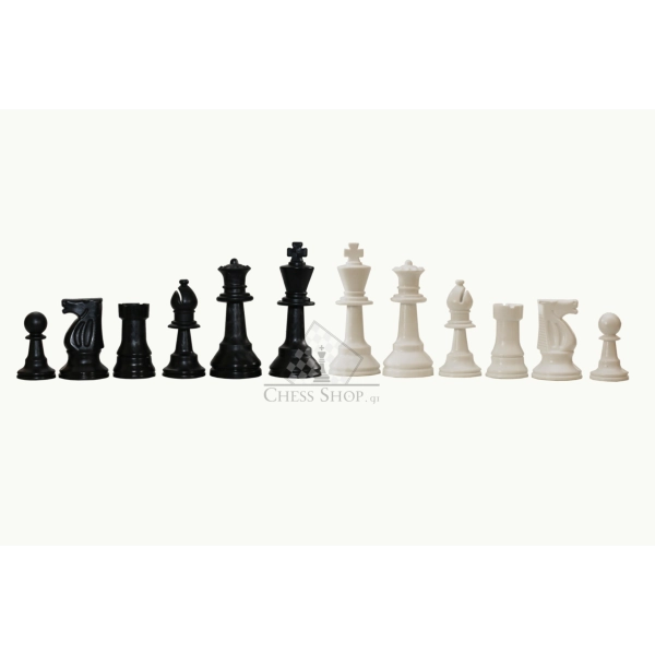 : "Κομμάτια σκακιού Olympiad 88 άσπρα-μαύρα 2024 DQ, με πιστοποιημένο πλαστικό CE, ανθεκτικά, ιδανικά για επίσημους αγώνες και σκακιστικά σωματεία.